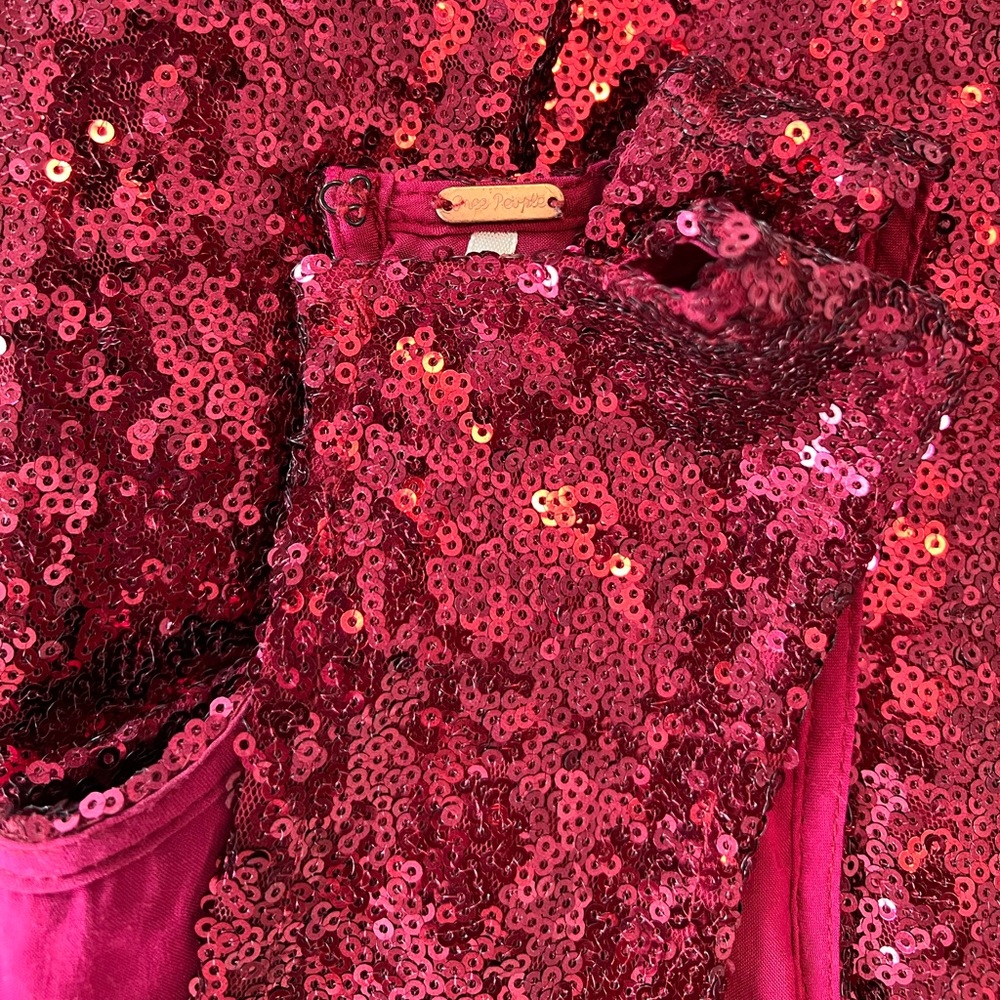Free People XS/P crimson red sequined party mini dress - Picture 4 of 4